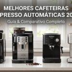 Quatro modelos de cafeteira expresso automática — Walita, De'Longhi, Mondial e Philco — alinhados em uma bancada de cozinha moderna para um post de blog de guia comparativo de 2026 do Descontão do Bruno.