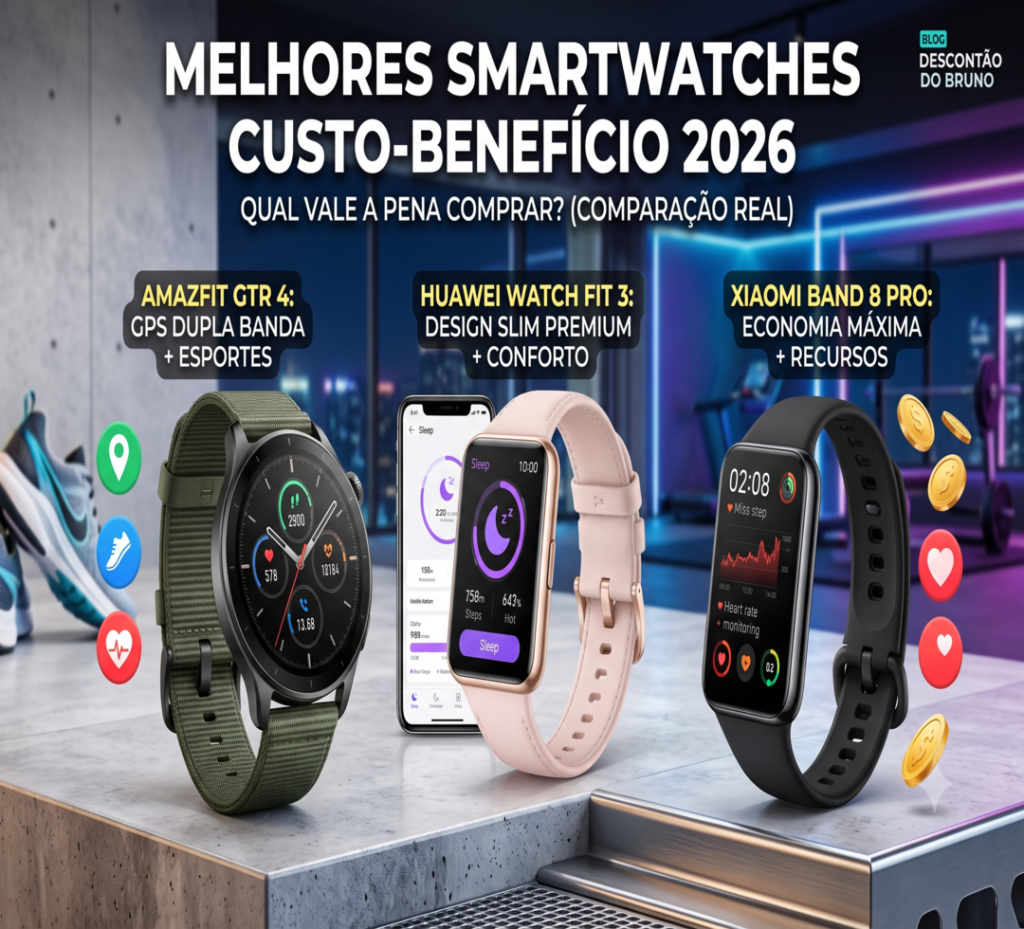 Procurando o melhor smartwatch custo-benefício de 2026? Testamos os principais modelos para você economizar. Confira o comparativo e escolha o seu!
